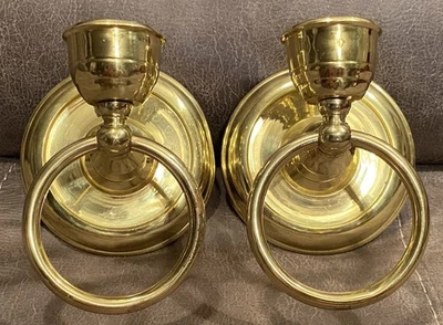 (2) Anillo toallero de pared doble aplique de latón macizo estilo mediados de siglo de colección Foto 1 de 4