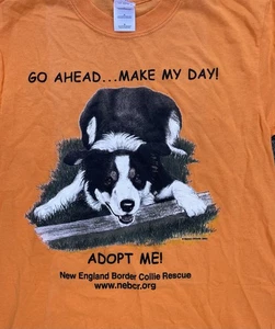 Camiseta Naranja Border Collie Dog Rescue Adoption Talla Pequeña 100% Algodón De Colección - Imagen 1 de 5