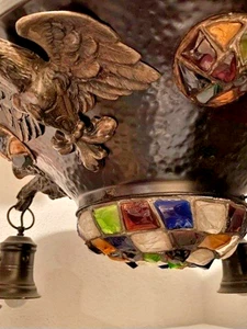 Jugendstil Deckenlampe Adler Schmiedeeisen, Bronze, Chunk Glas K.u.K. Monarchie - Bild 1 von 22