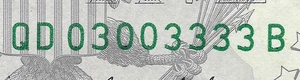 [BINARY] $5 Five Dollar Bill Fancy Serial Number - 'QD 03003333 B' - Picture 1 of 8