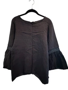 Blusa Top Francesca Bettini Negra 100% Lino Manga 3/4 Talla Grande - Imagen 1 de 8