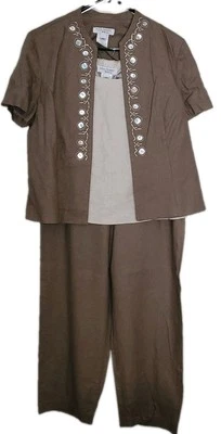 Terno calça feminina Miss Dorby linho tamanho 14P 3 peças tons clássicos da terra bom - Imagem 1 de 4