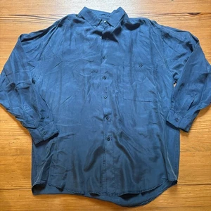 City Streets camicia uomo vintage blu seta manica lunga con bottoni TAGLIA L - Foto 1 di 4