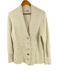 J. Jill Marled Beige Sweater XL Cardigan Unique Buttons Chunky Cozy Neutral - Picture 1 of 13