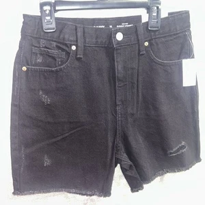 Old Navy Slouchy Straight High Rise Black Denim Shorts 12 New - Picture 1 of 6