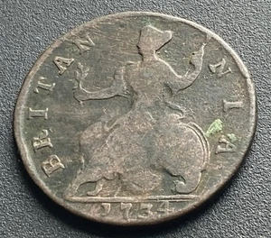1734 Georg II Kupfer Half Penny Münze Georgisch #E42 - Bild 1 von 2