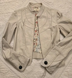 Anthropologie June Damen S creme weiche Lammlederjacke mit Seidenfutter - Bild 1 von 13