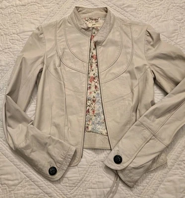 Chaqueta de cuero de cordero suave crema S Anthropologie June para mujer con forro de seda Foto 1 de 4