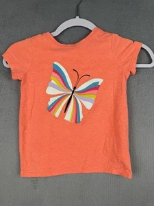Cat & Jack Girls T- Shirt Size XS 4/5 Bright Peach Short Sleeve Butterfly - Picture 1 of 5