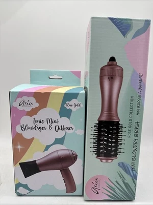 (2) Aria Blow Dryer & Mini Blowdry Brush Gift Set Rose Gold Adjustable Curl Iron - Image 1 of 4