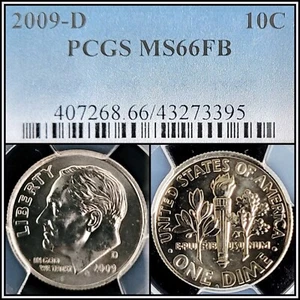 Low Mintage 2009-D Roosevelt 10c Dime PCGS MS66FB Gem Uncirculated Full Bands BU - Picture 1 of 3