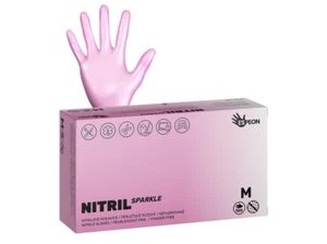 Guantes de nitrilo NITRIL SPARKLE, 100 unidades, sin polvo, rosa nacarado, talla S, 4g - Imagen 1 de 3