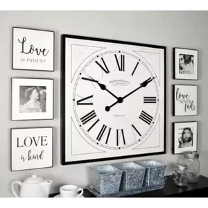 LARGE 20" CLOCK 7PC WALL GALLERY SET DECOR 3 LOVE PLAQUES, 3 PICTURE FRAMES NIB - Picture 1 of 4