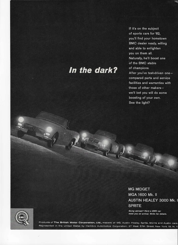 Anuncio impreso vintage original 1962 MG Midget y MGA, Austin Healey 3000 y Sprite Foto 1 de 1