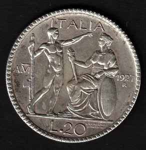Devise Italie 20 Lires 1927 R - A. VI - Vittorio Emanuele III - Argent - Picture 1 of 2