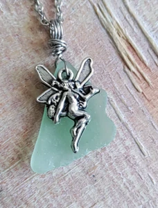 Fairy Charm & Sea Glass Necklace Hawaii Surf Wife Sister Mother Auntie Friend - Picture 1 of 4