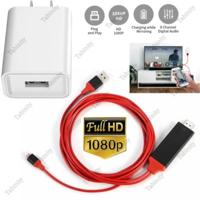 HDMI Mirroring AV Cable Phone to TV HDTV Adapter 1080P for iPhone 14 13 12 11 XR - Image 1 of 4