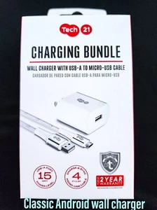 TECH21 wall charger with USB-A to MICRO-USB CABLE 15 watt NEW RETAIL BOXED - Picture 1 of 6