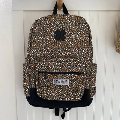 LUCKY BRAND Floral Daisy Print Black Canvas Backpack Back To School BAG NEW! - Image 1 of 4