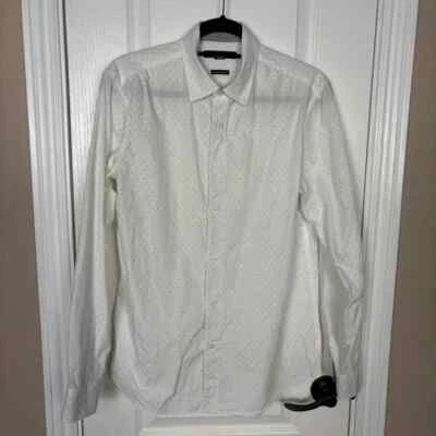 Camisa formal Michael Kors para hombre blanca/gris a lunares a medida calce clásico talla M Foto 1 de 4