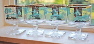Juego de 4 vasos de barra de vapor MCM con acento dorado bases cuadradas - Imagen 1 de 9