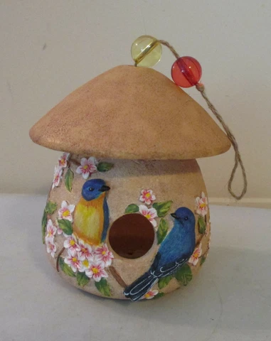 Decorative Hanging Bird House - Blue Birds & Cherry Blossom Decor (Resin) Cover
