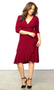 Kiyonna Whimsy Red Ruffle Wrap Midi Dress Size 1X 16 Spring Summer Plus Size - Picture 1 of 7