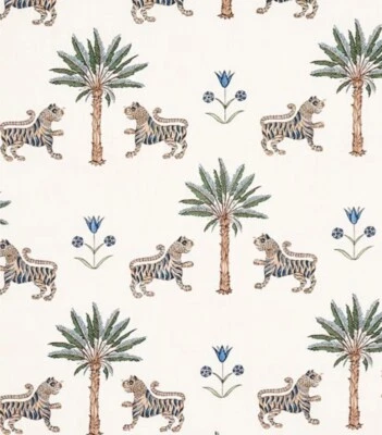 Schumacher "Tiger Palm" palm tree linen designer fabric remnant 25” x 32” - Image 1 of 2