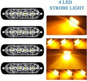 Lampeggiante Led Emergenza Luci Soccorso Giallo 4 SMD 8W Stroboscopico Tuning PV - Imagen 1 de 8