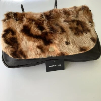 Bolso de Mano Gustto Cuero Estampado Guepardo Leopardo Piel Negra Foto 1 de 4
