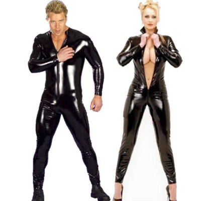 NUEVO Sexy Hombre/Mujer PVC Látex Imitación Cuero Cremallera Monos Traje de Gato Disfraz Foto 1 de 4