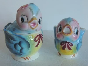 Vintage MCM Geo Lefton Bluebird Figural Sugar Bowl & Creamer #290 Chic Set Japan - Picture 1 of 14