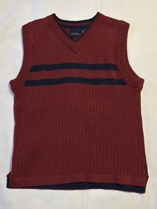 IZOD Boy's Size CL (7X) Burgundy SweaterVest V Neck Navy Blue Stripe Preppy Prep - Picture 1 of 9