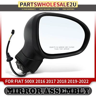Passenger Side Black Power Mirror w/ Heated Turn Signal for Fiat 500X 2016-2022 - Image 1 of 4