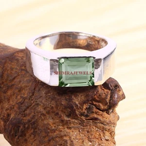 Verde Natural Gema Amatista Con 18k Oro Blanco Chapado Plata Hombre Anillo #1887 - Imagen 1 de 5