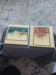 Lot Of 4 MICHAEL ATKINSON Lithograph Print 8" Ceramic Tile southwest desert - Picture 1 of 10