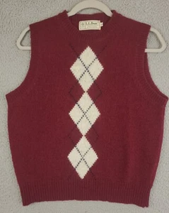 L.L. Bean Shetland Wool Sleeveless Sweater Vest Men's Size 36 Burgundy Argyle - Picture 1 of 12