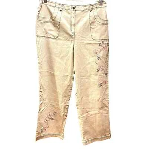 Denim & Company Damen Hose X Large Komfort Halbelastischer Bund Beige Stickerei - Bild 1 von 12