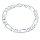 Mens Miami Cuban Link Chain Necklace Bracelet 14K Silver Plated Figaro Chain