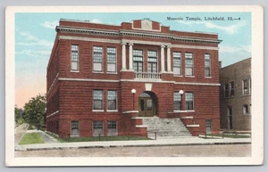 Postal del templo masónico en Litchfield Illinois década de 1920 - Imagen 1 de 2