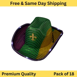 Pack de 18 Sombreros de Vaquero Mardi Gras Lentejuelas LED Iluminar Accesorios de Fiesta - Imagen 1 de 7