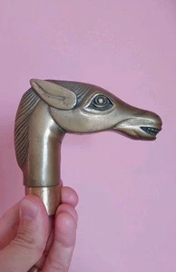 VINTAGE SOLID BRASS HORSE HEAD WALKING STICK CANE HANDLE TOP DECORATIVE ANIMAL - Picture 1 of 11