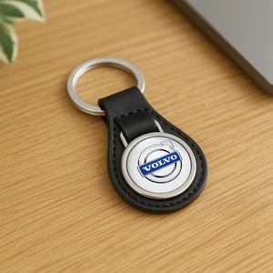 Volvo Classic Leather Keychain | Car Logo Keyring | Auto Key Fob Charm - Picture 1 of 3