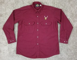 Cabelas Chamois Shirt Deerskin Embroidered Mens Large Maroon Button Up - Picture 1 of 7