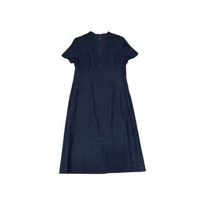 J. Peterman Eyelet Sheath Dress Navy Blue Knee Length Womens 12 Short Sleeve - Image 1 of 4