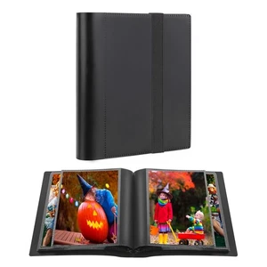 Piccolo album fotografico 4x6 foto nero pagina interna forte fascia elastica contiene 64 foto - Foto 1 di 8
