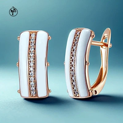 Ohrringe weiße Emaille Vergoldet Rosegold Gold 585 Rolled - Bild 1 von 3