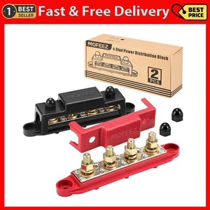 MOFEEZ Power Distribution Block Bus Bar, 4 x 3/8" Posts, 6 x #8 Screws Termin... - Picture 1 of 8