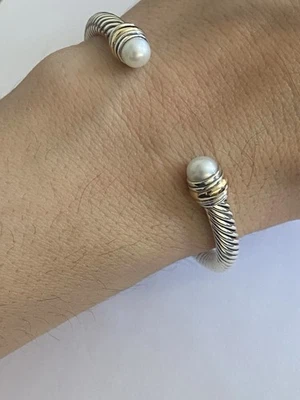 Brazalete David Yurman Cable Classics 5mm Perlas y Oro 14K Cable PEQUEÑO Foto 1 de 4