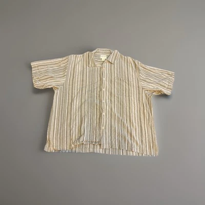 Joseph & Feiss 100% Silk Shirt 2X Beige Gray Striped Button Up Camp - Image 1 of 4